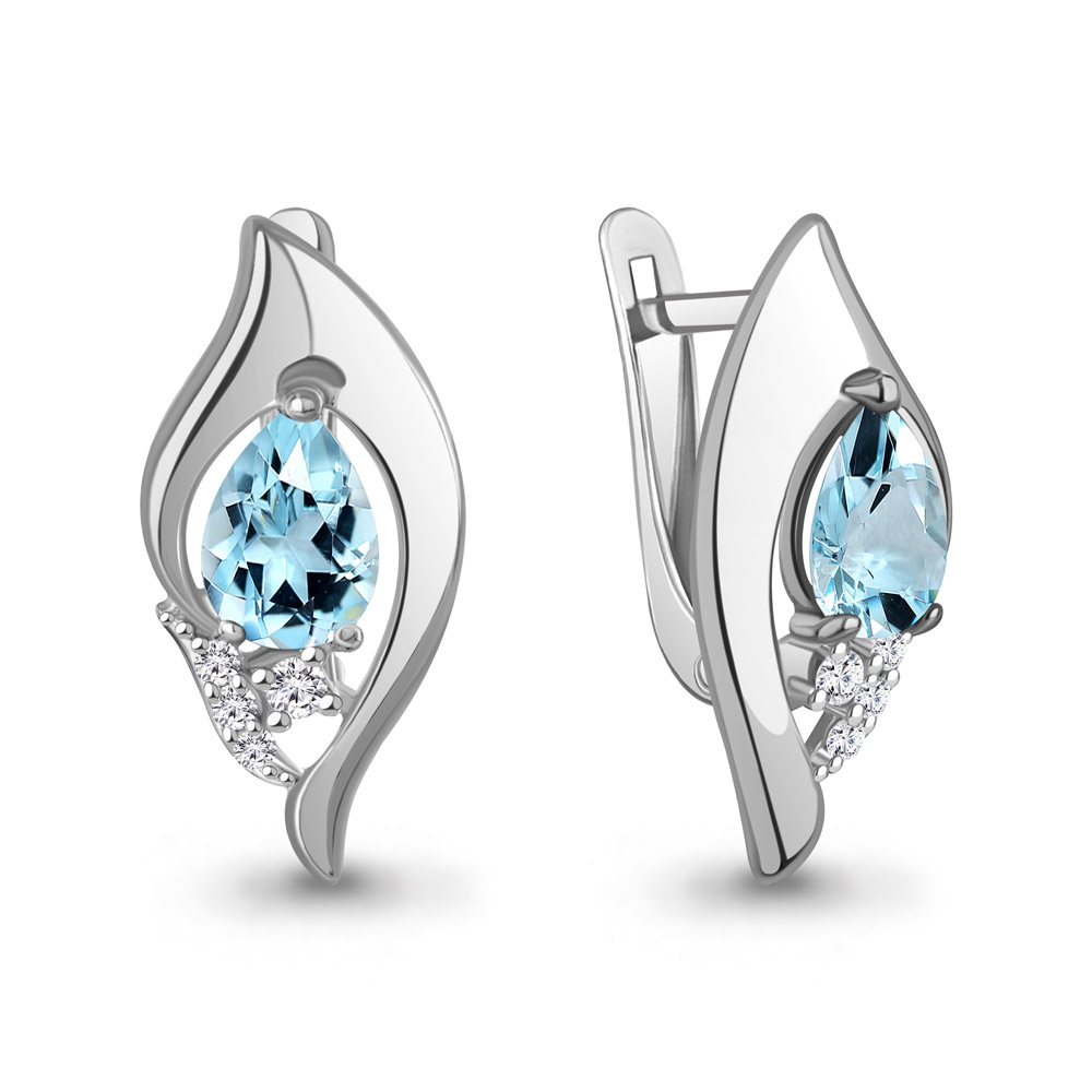 45013402А Серьги из Серебра с топазами скай блю, фианитами