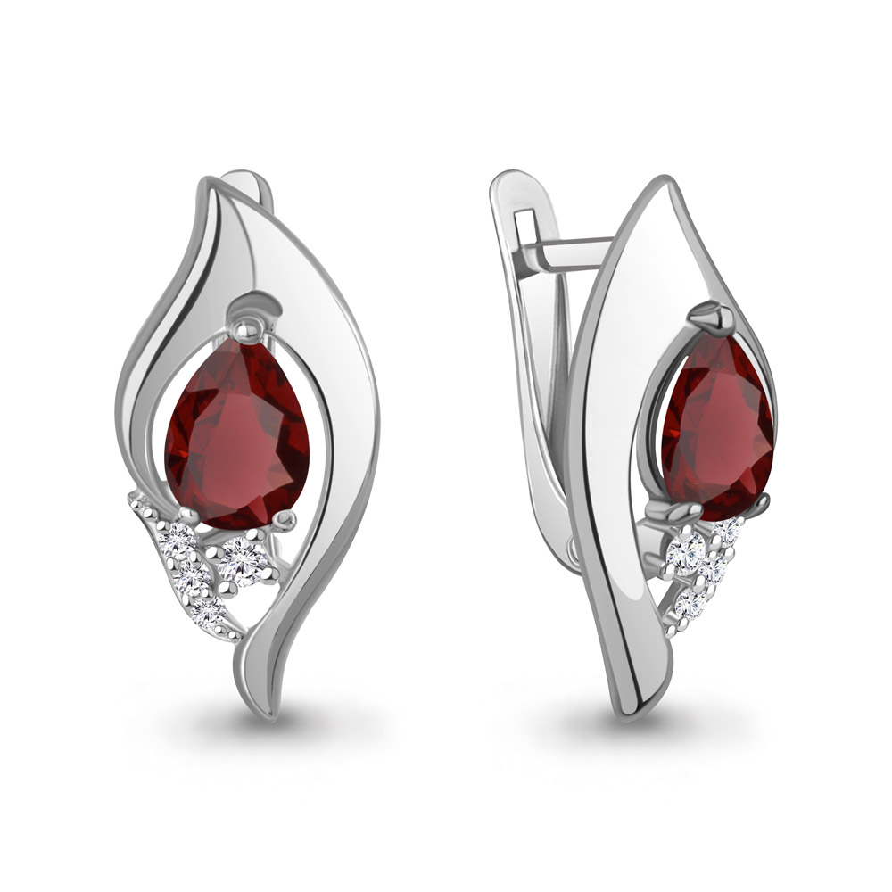 45013403А Серьги из Серебра с гранатами, фианитами