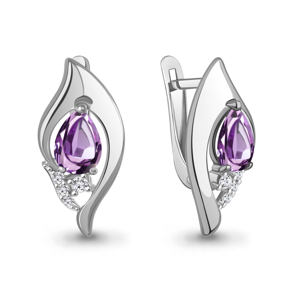 45013404А Серьги из Серебра с аметистами, фианитами