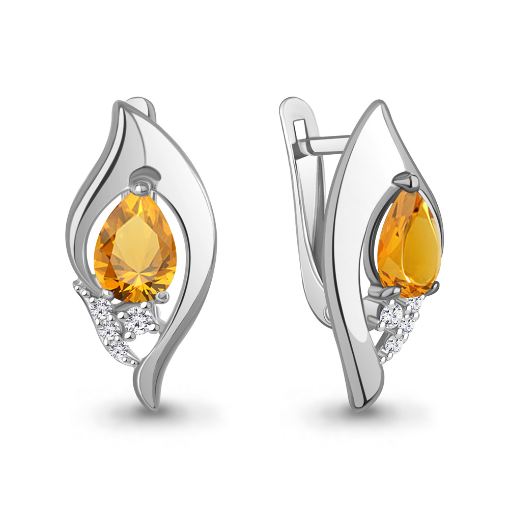 45013406А Серьги из Серебра с фианитами, цитринами