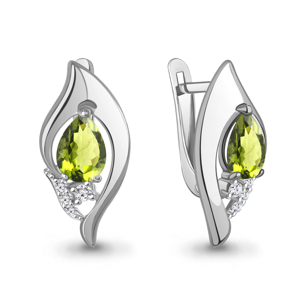 45013407А Серьги из Серебра с фианитами, хризолитами
