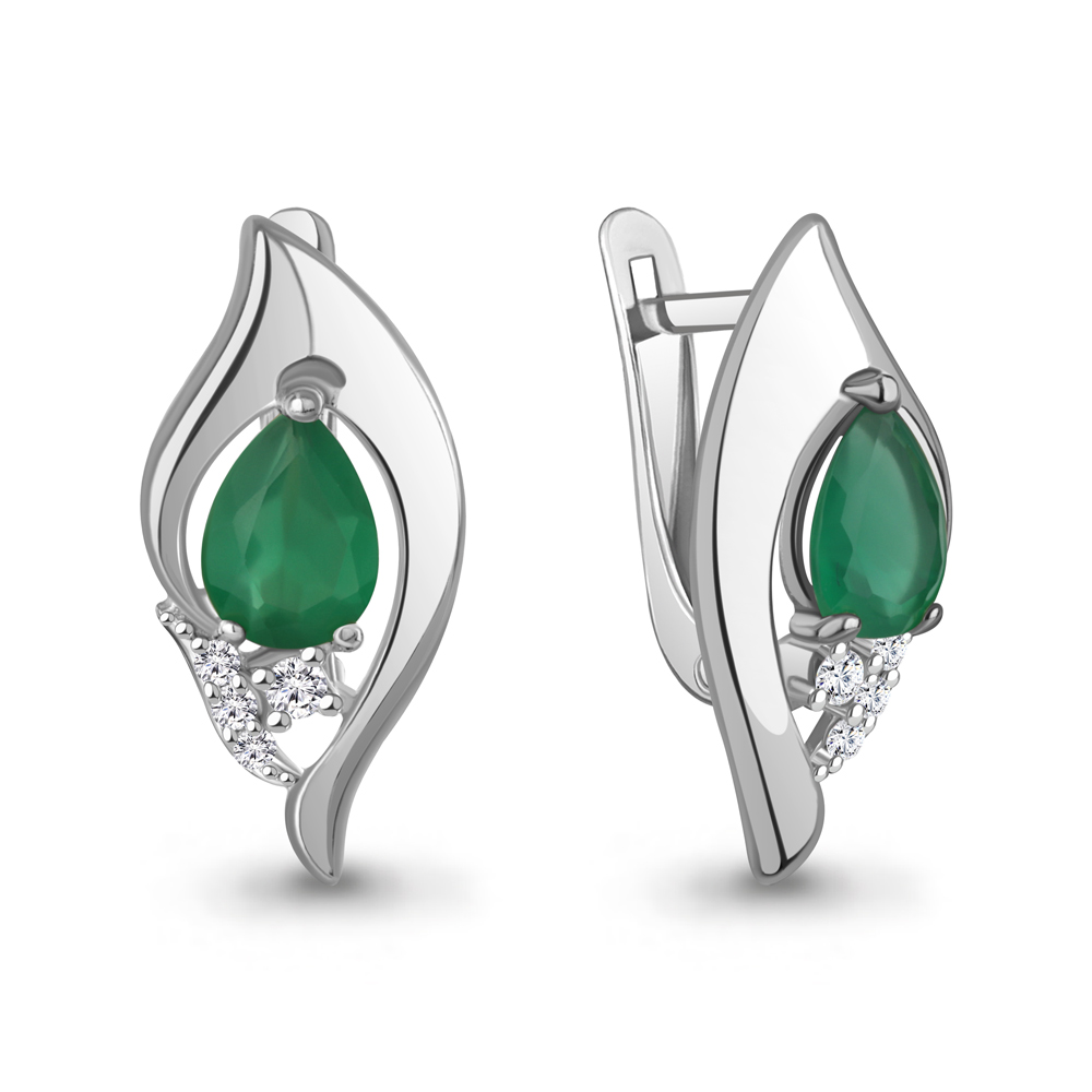 45013409А Серьги из Серебра с агатами, фианитами