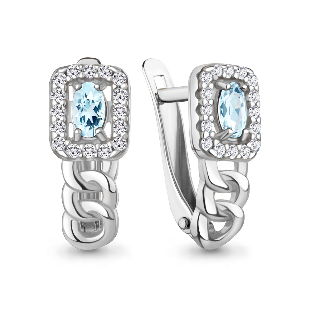 45013602А Серьги из Серебра с топазами скай блю, фианитами