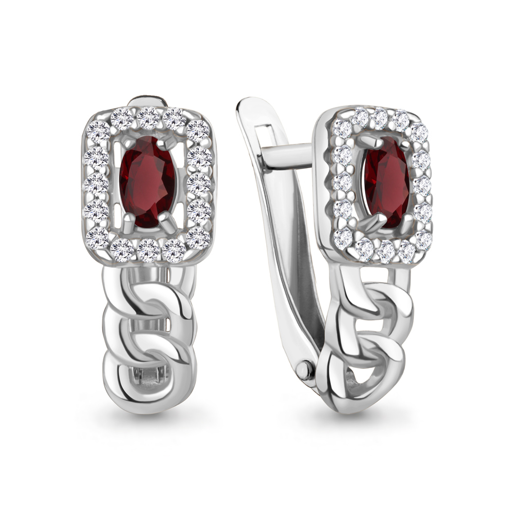 45013603А Серьги из Серебра с гранатами, фианитами