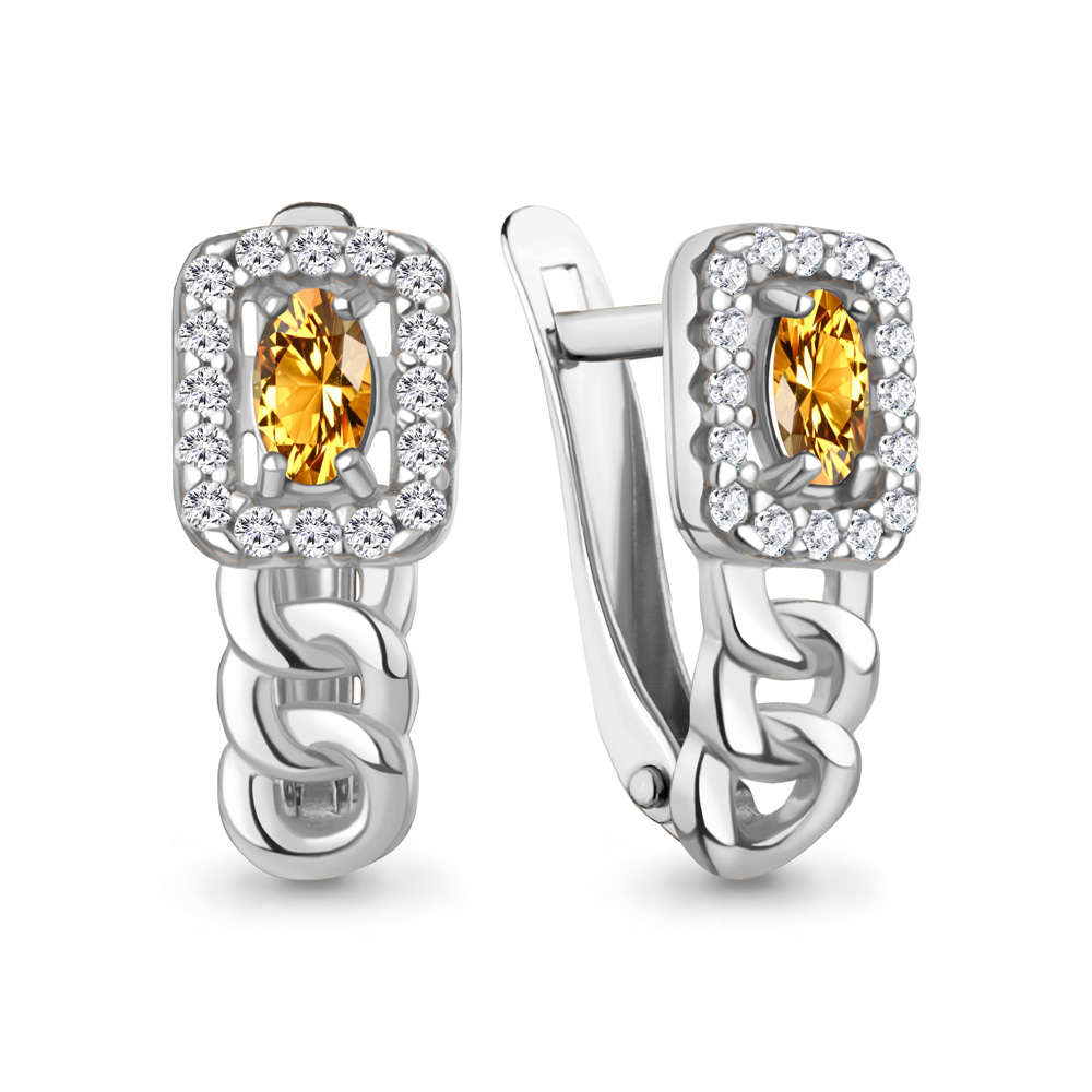 45013606А Серьги из Серебра с фианитами, цитринами