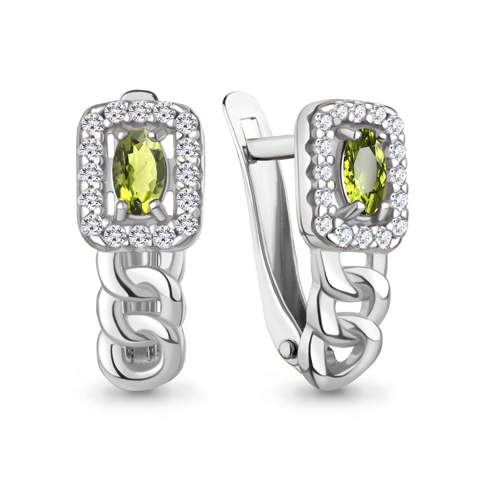 45013607А Серьги из Серебра с фианитами, хризолитами
