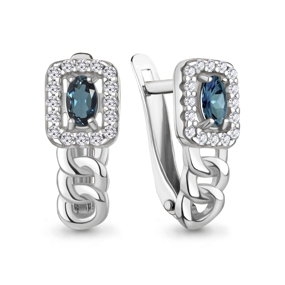 45013608А Серьги из Серебра с топазами лондон блю, фианитами