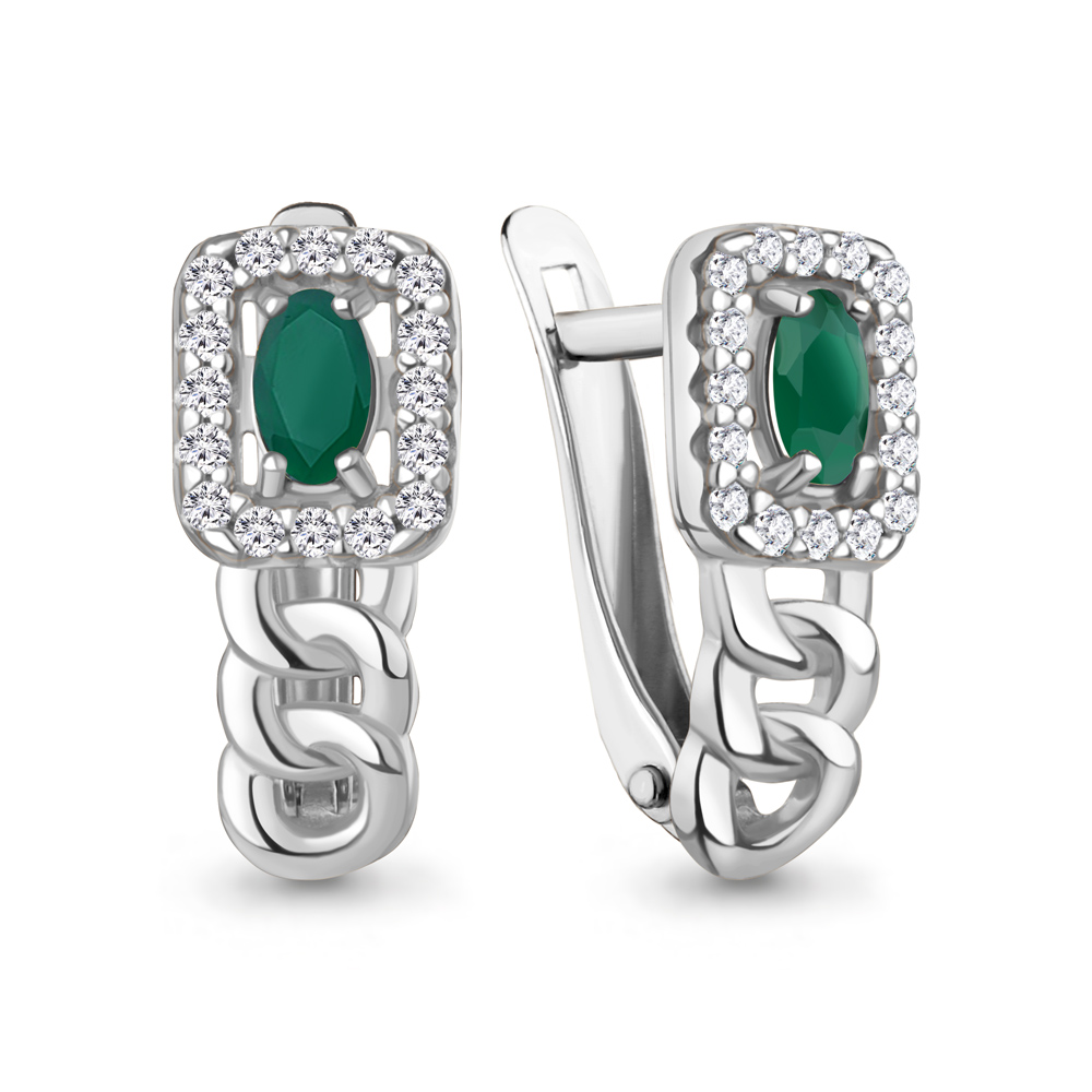 45013609А Серьги из Серебра с агатами, фианитами