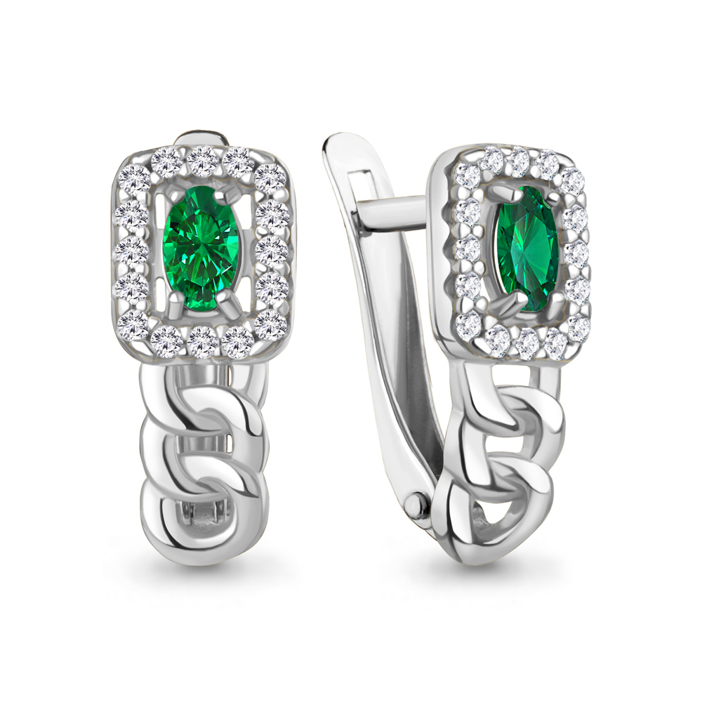 450136АГ Серьги из Серебра с наноизумрудами, фианитами