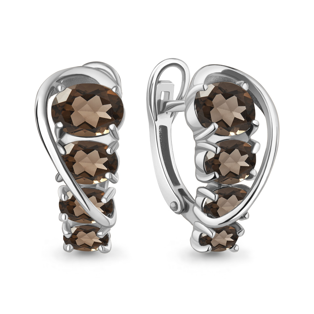 45013801 Серьги из Серебра с кварцами дымчатыми