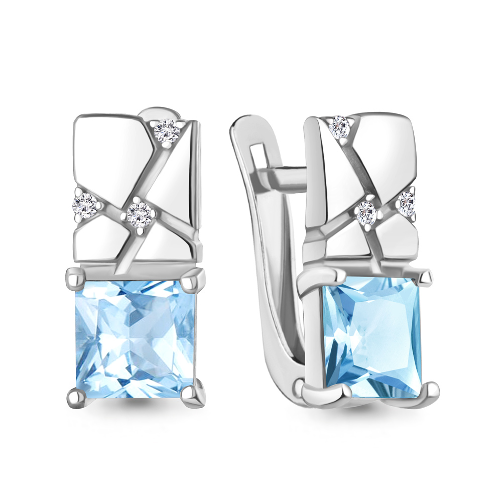 45013902А Серьги из Серебра с топазами скай блю, фианитами