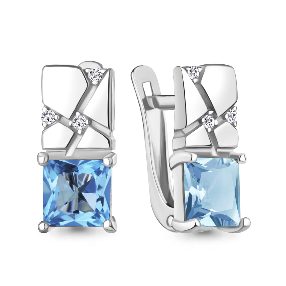 45013905А Серьги из Серебра с топазами свисс блю, фианитами