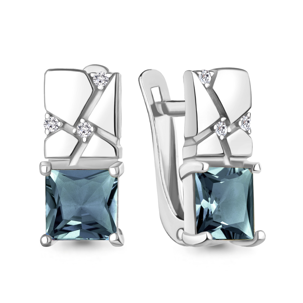 45013908А Серьги из Серебра с топазами лондон блю, фианитами