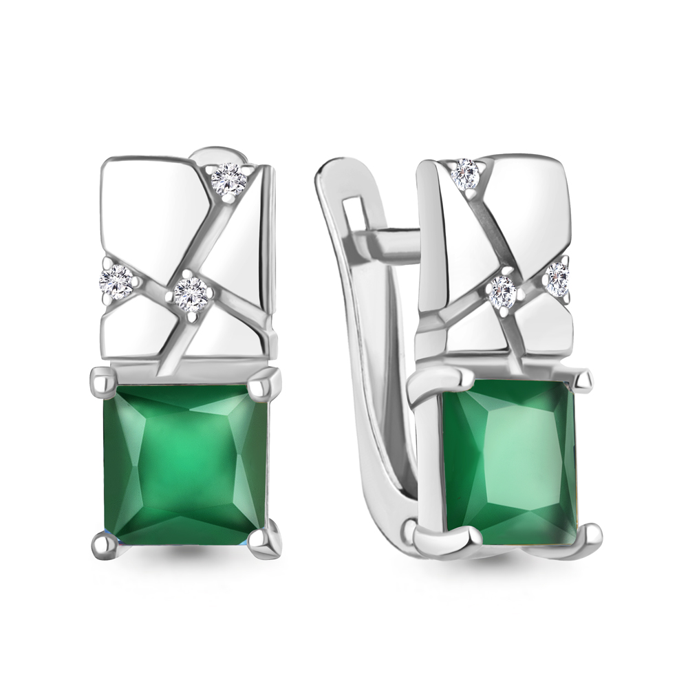 45013909А Серьги из Серебра с агатами, фианитами