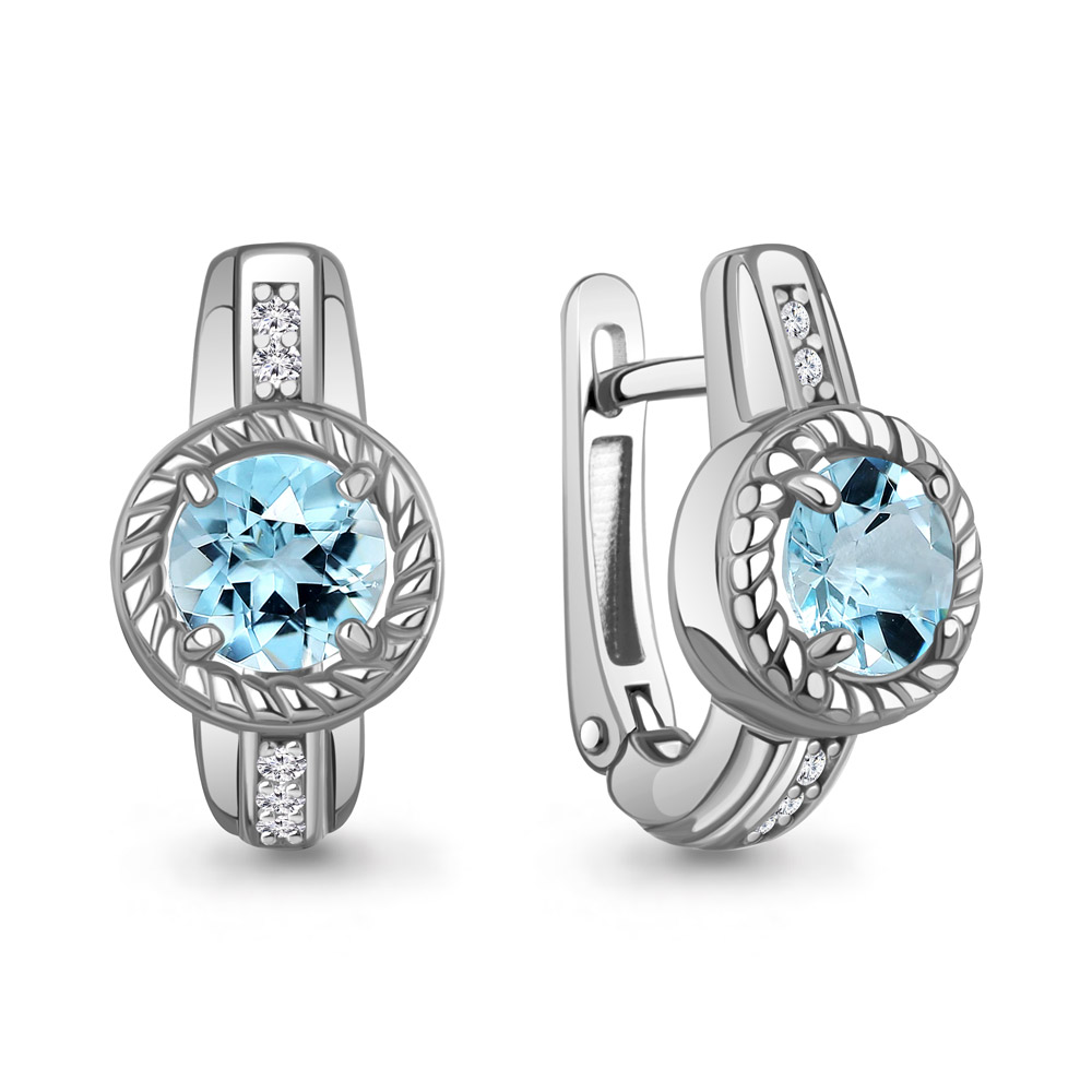 45014002А Серьги из Серебра с топазами скай блю, фианитами