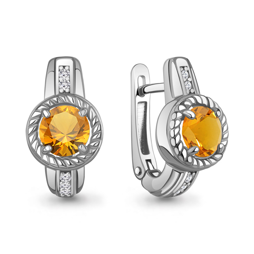 45014006А Серьги из Серебра с фианитами, цитринами