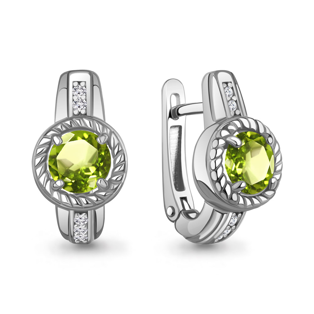 45014007А Серьги из Серебра с фианитами, хризолитами