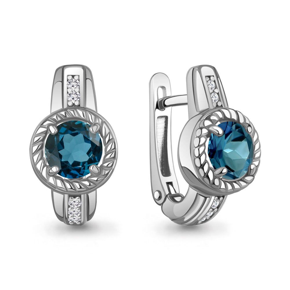 45014008А Серьги из Серебра с топазами лондон блю, фианитами