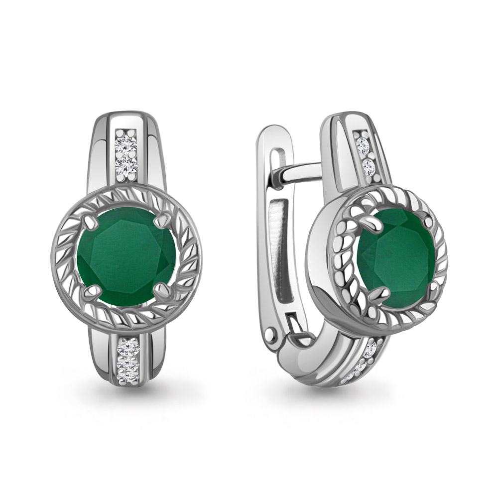 45014009А Серьги из Серебра с агатами, фианитами