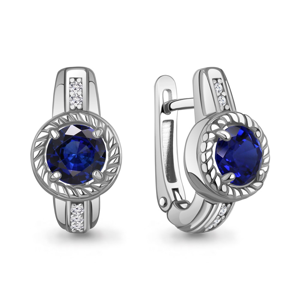 450140АБ Серьги из Серебра с наносапфирами, фианитами