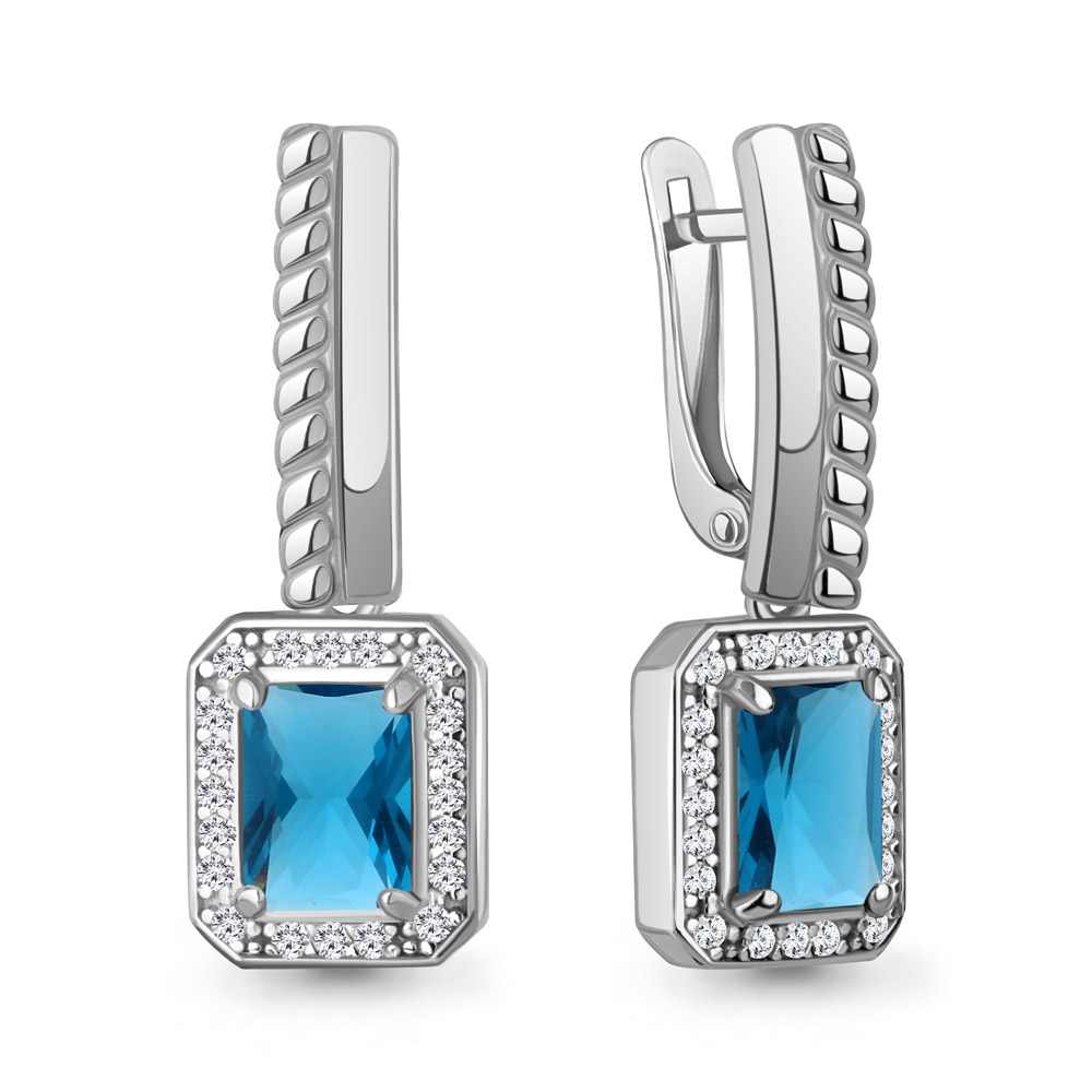 45014193А Серьги из Серебра с нанотопазами лондон, фианитами