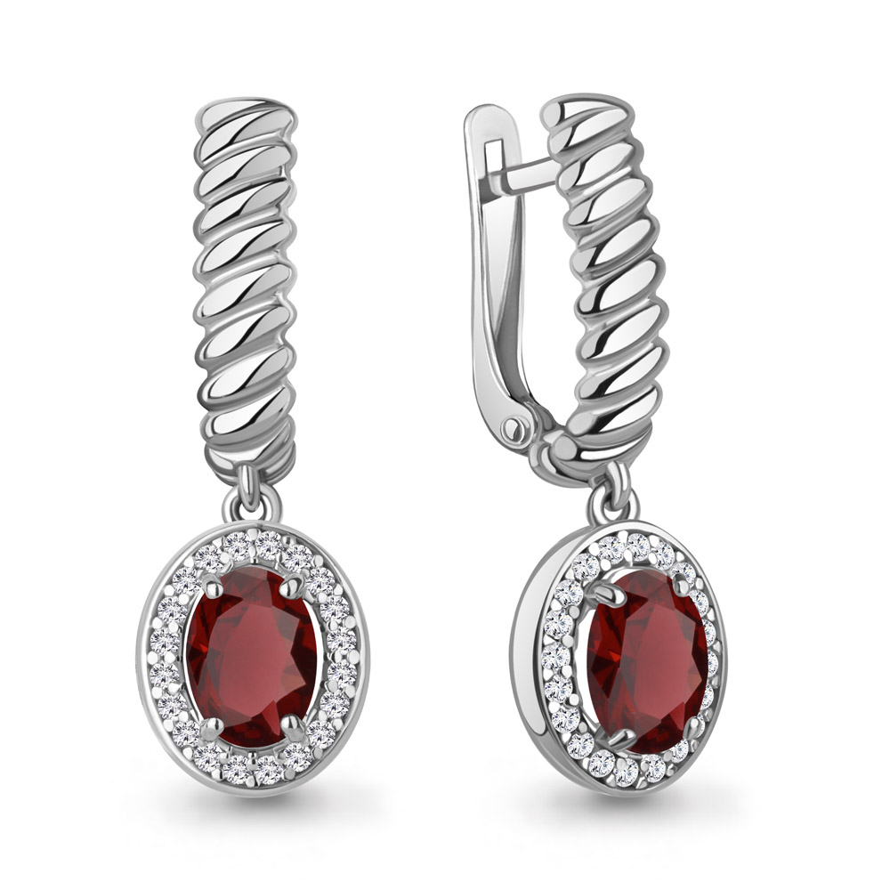 45014203А Серьги из Серебра с гранатами, фианитами