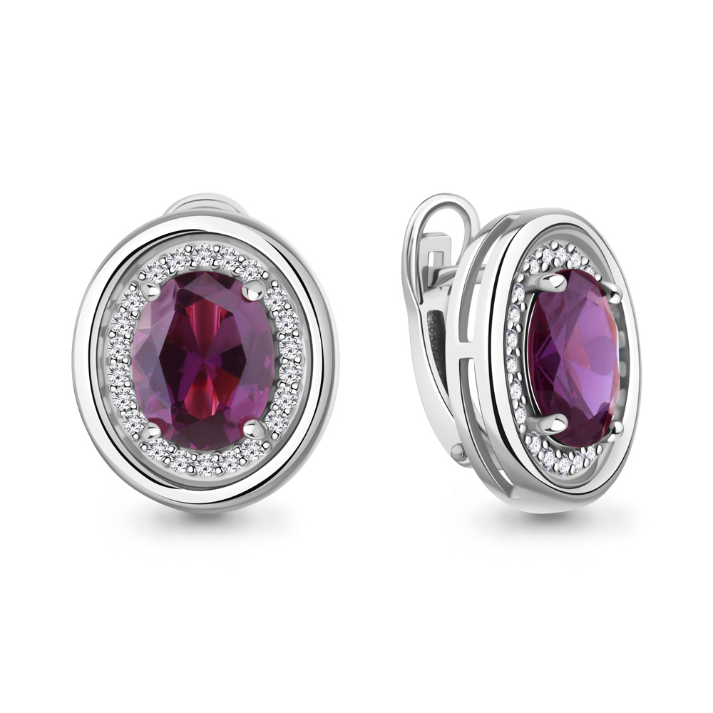 45014484А Серьги из Серебра с наноаметистами иск., фианитами