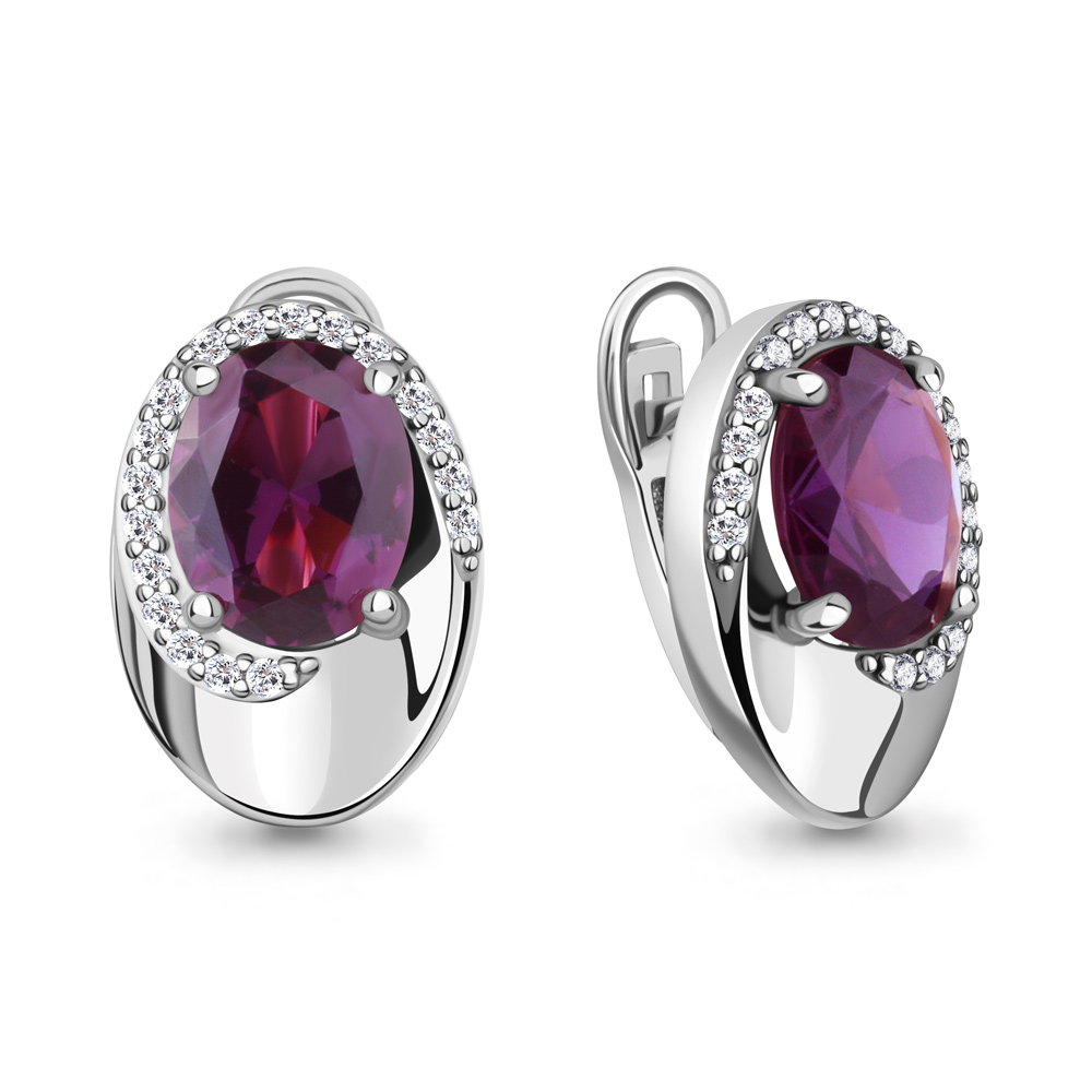 45014584А Серьги из Серебра с наноаметистами иск., фианитами