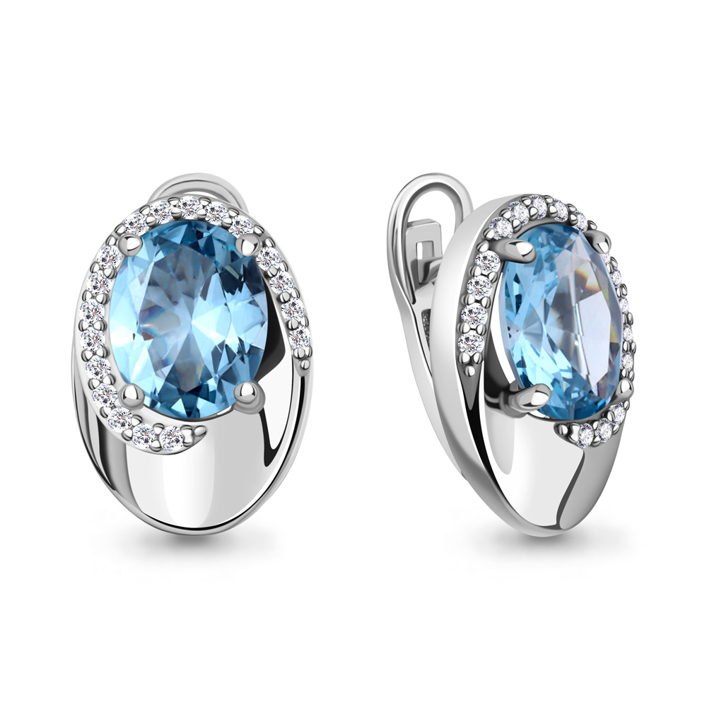 45014592А Серьги из Серебра с нанотопазами свисс, фианитами