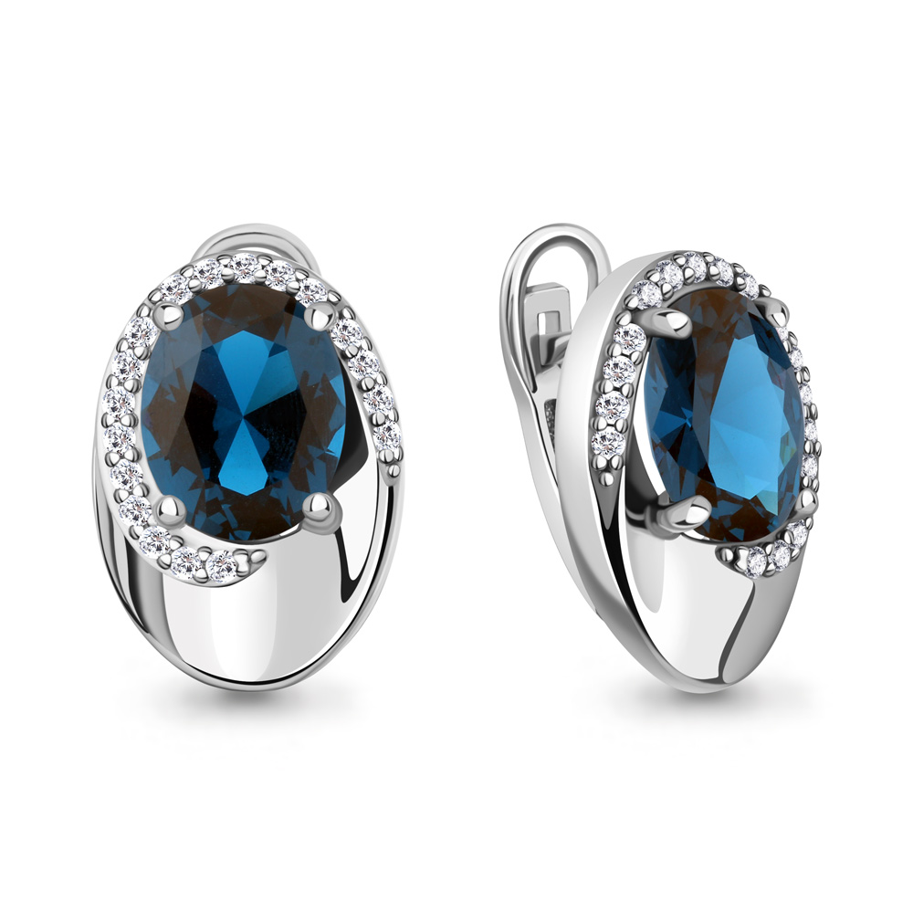 45014593А Серьги из Серебра с нанотопазами лондон, фианитами