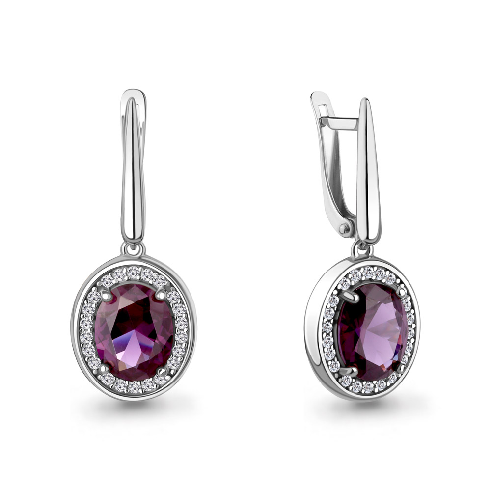 45014684А Серьги из Серебра с наноаметистами иск., фианитами