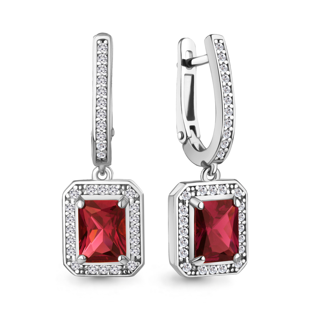 45015085А Серьги из Серебра с наногранатами, фианитами