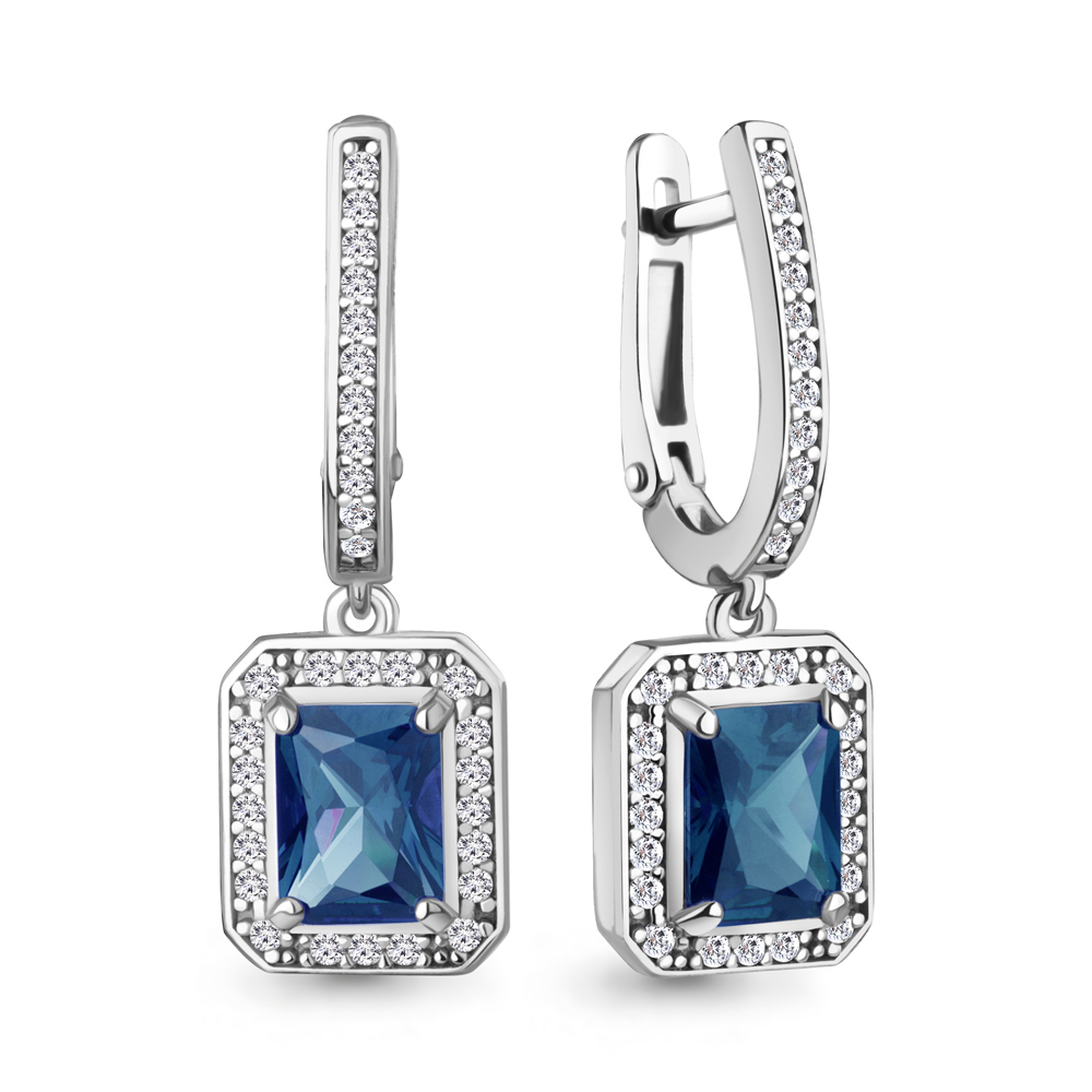 45015093А Серьги из Серебра с нанотопазами лондон, фианитами