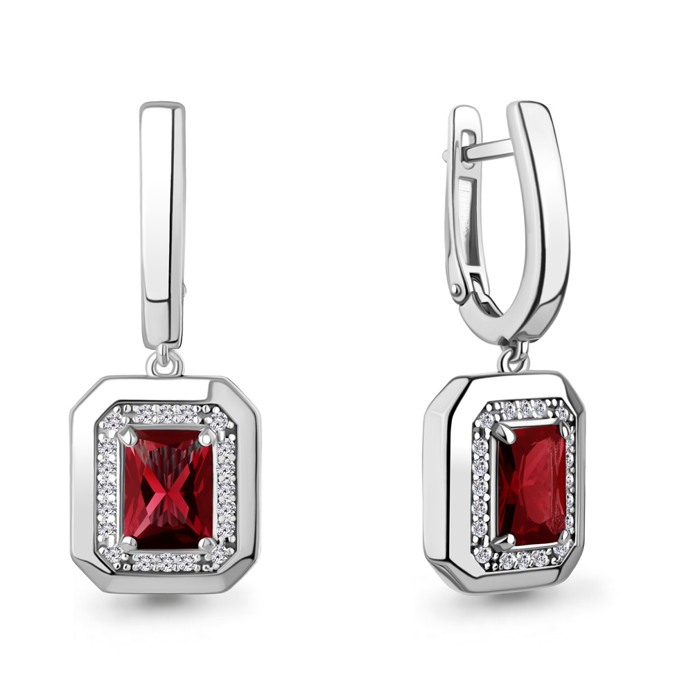 45015185А Серьги из Серебра с наногранатами, фианитами