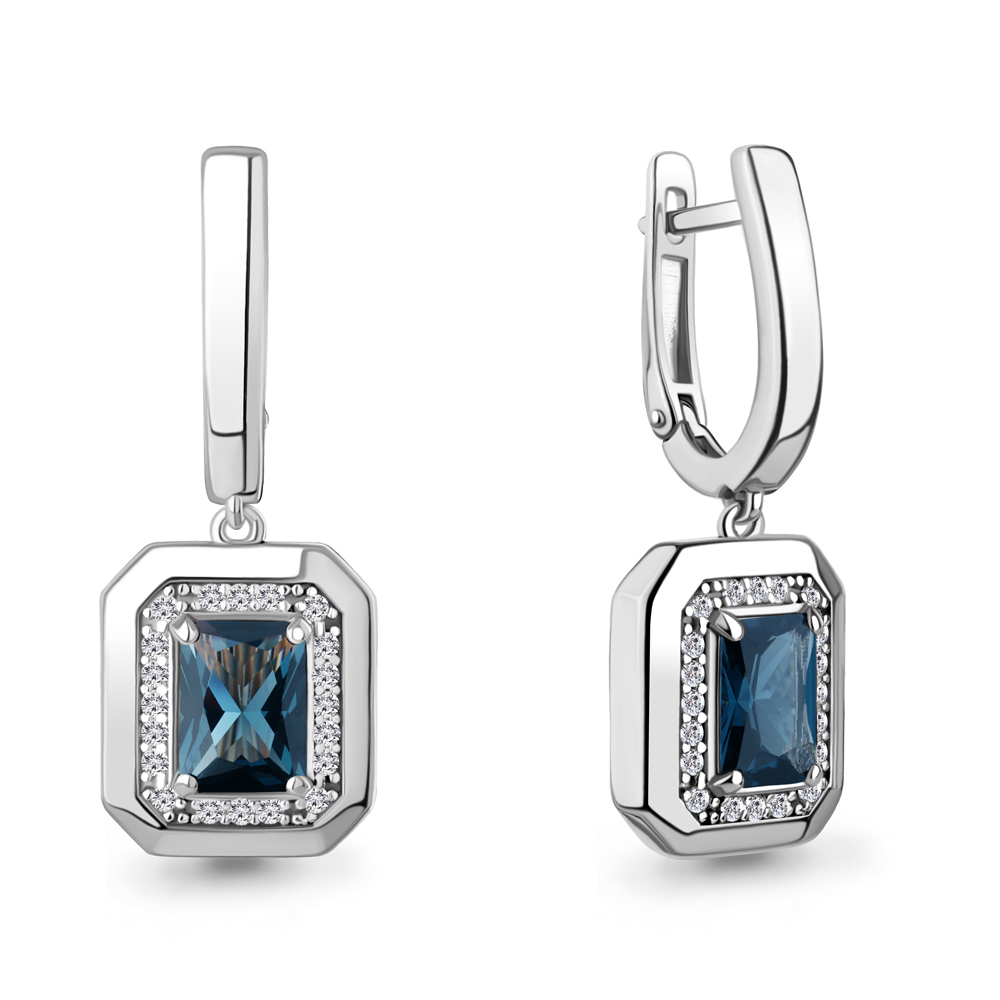 45015193А Серьги из Серебра с нанотопазами лондон, фианитами