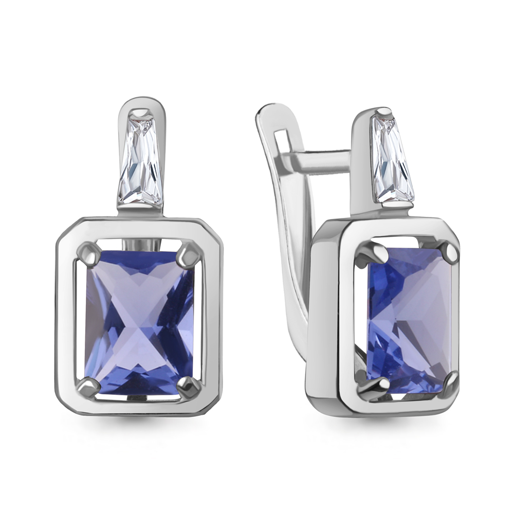450152603 Серьги из Серебра с нанотанзанитами иск., фианитами
