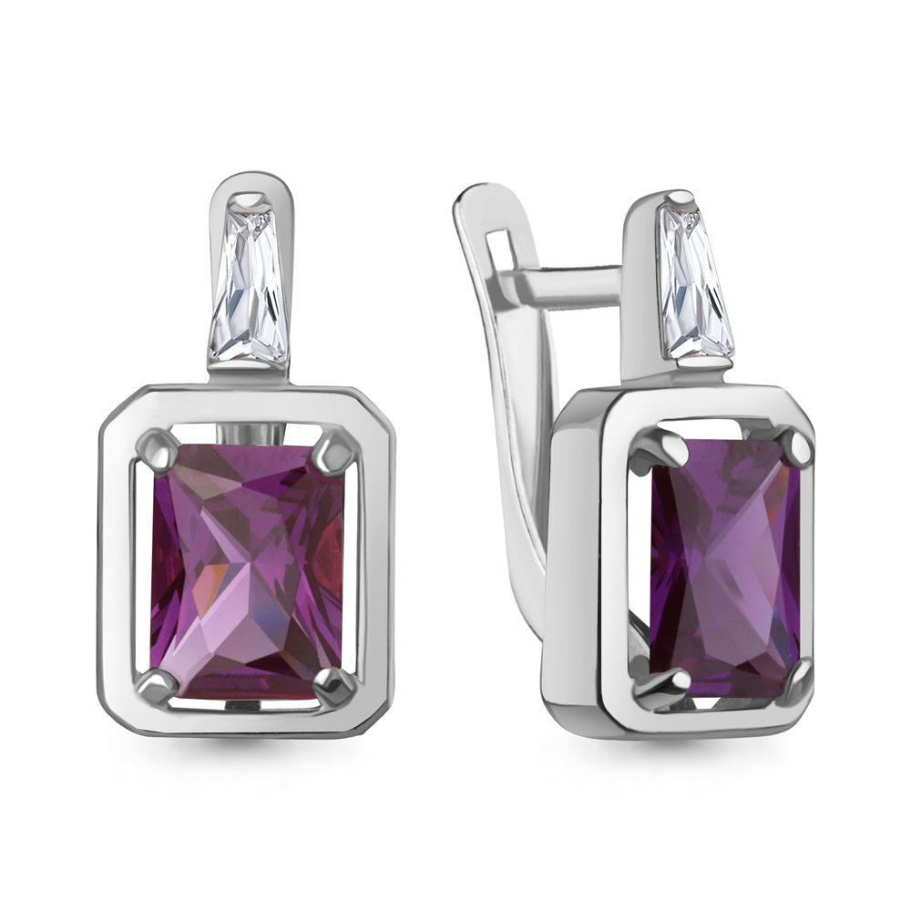 45015284 Серьги из Серебра с наноаметистами иск., фианитами