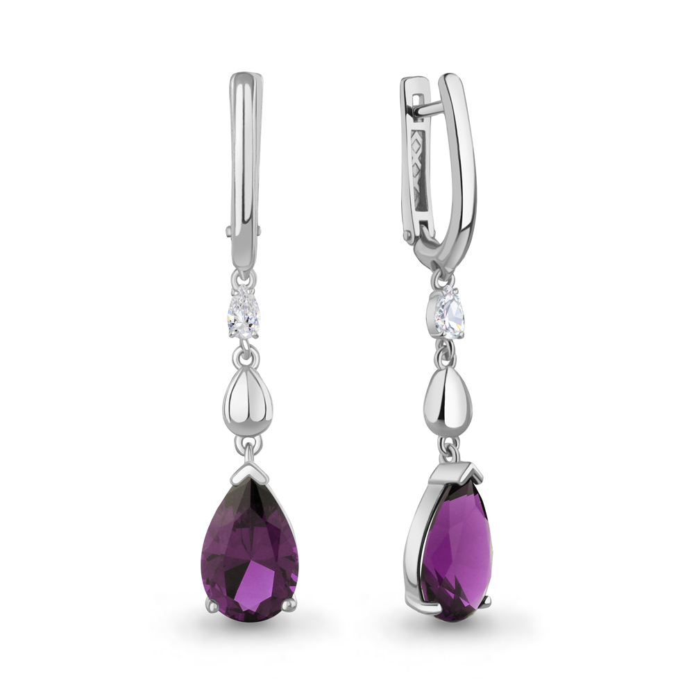 45015384 Серьги из Серебра с наноаметистами иск., фианитами