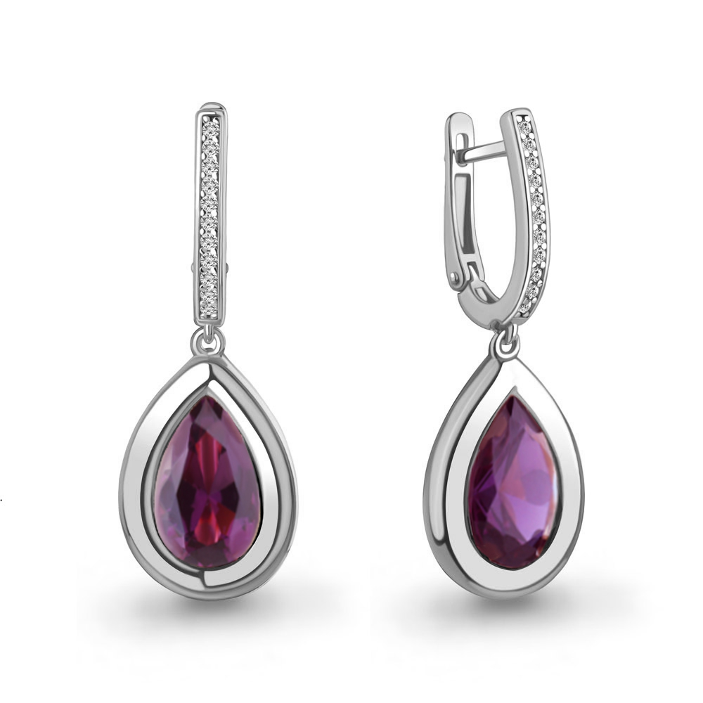 45015484А Серьги из Серебра с наноаметистами иск., фианитами