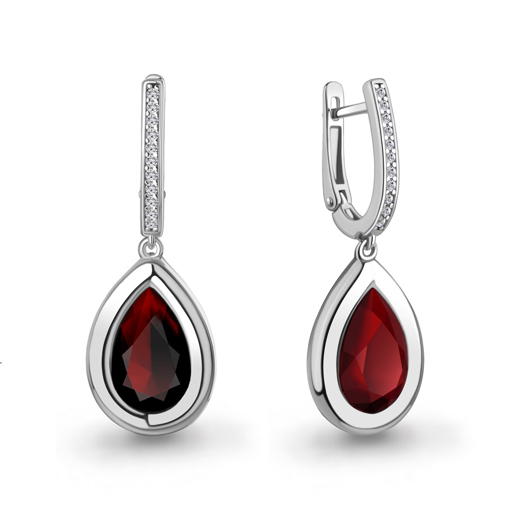 45015485А Серьги из Серебра с наногранатами, фианитами