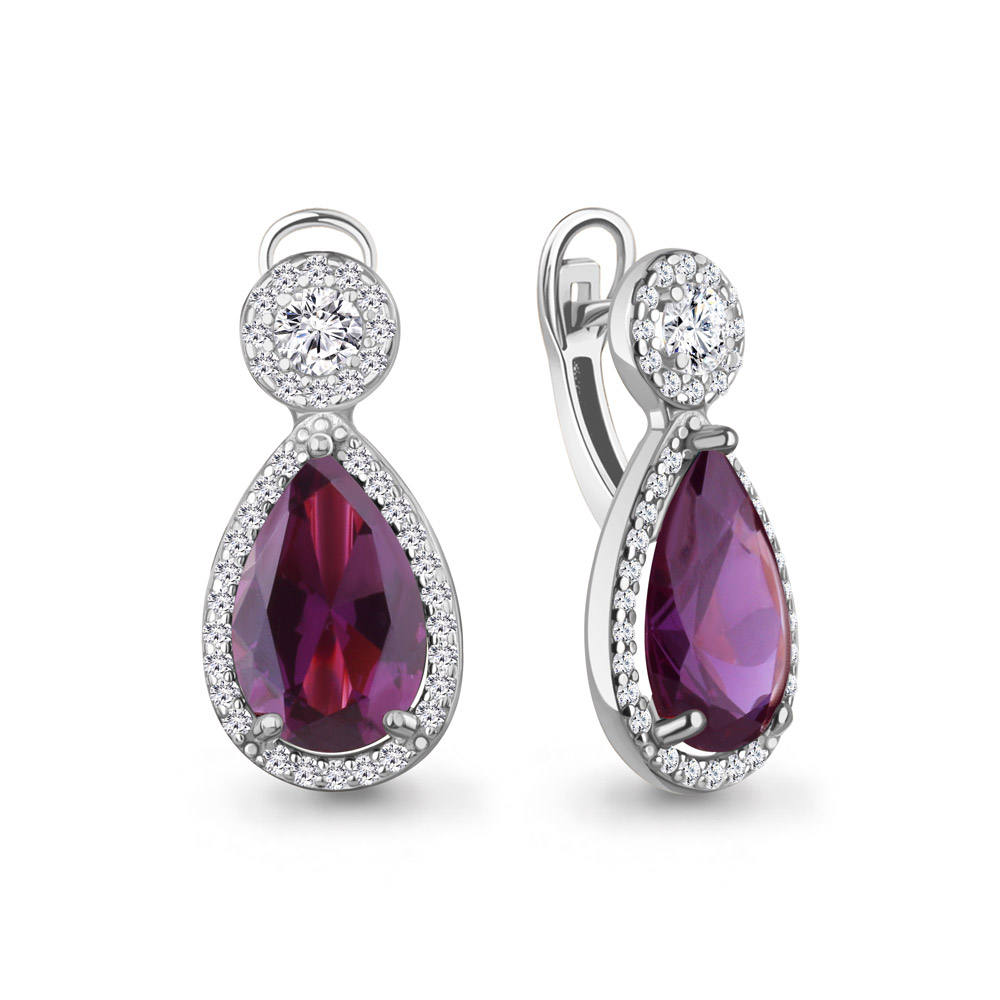 45015584А Серьги из Серебра с наноаметистами иск., фианитами