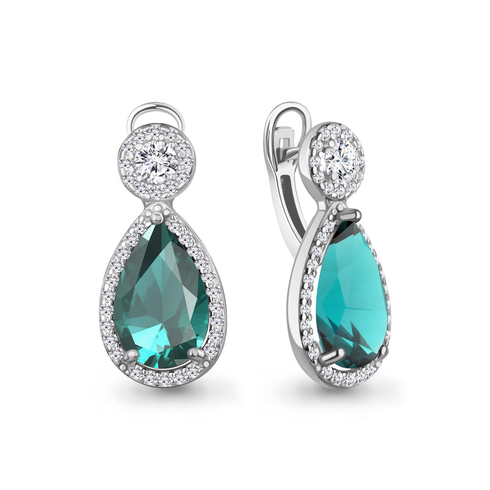 45015588А Серьги из Серебра с нанотурмалинами иск., фианитами
