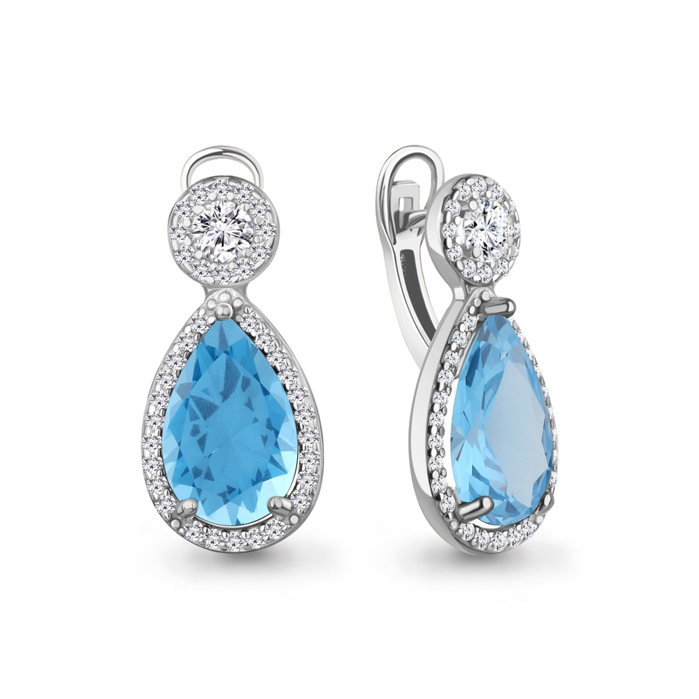 45015592А Серьги из Серебра с нанотопазами свисс, фианитами