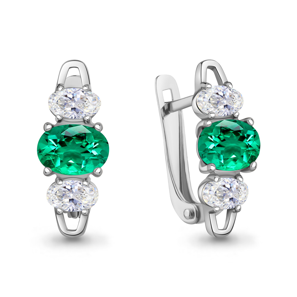 450163П Серьги из Серебра с наноизумрудами, фианитами