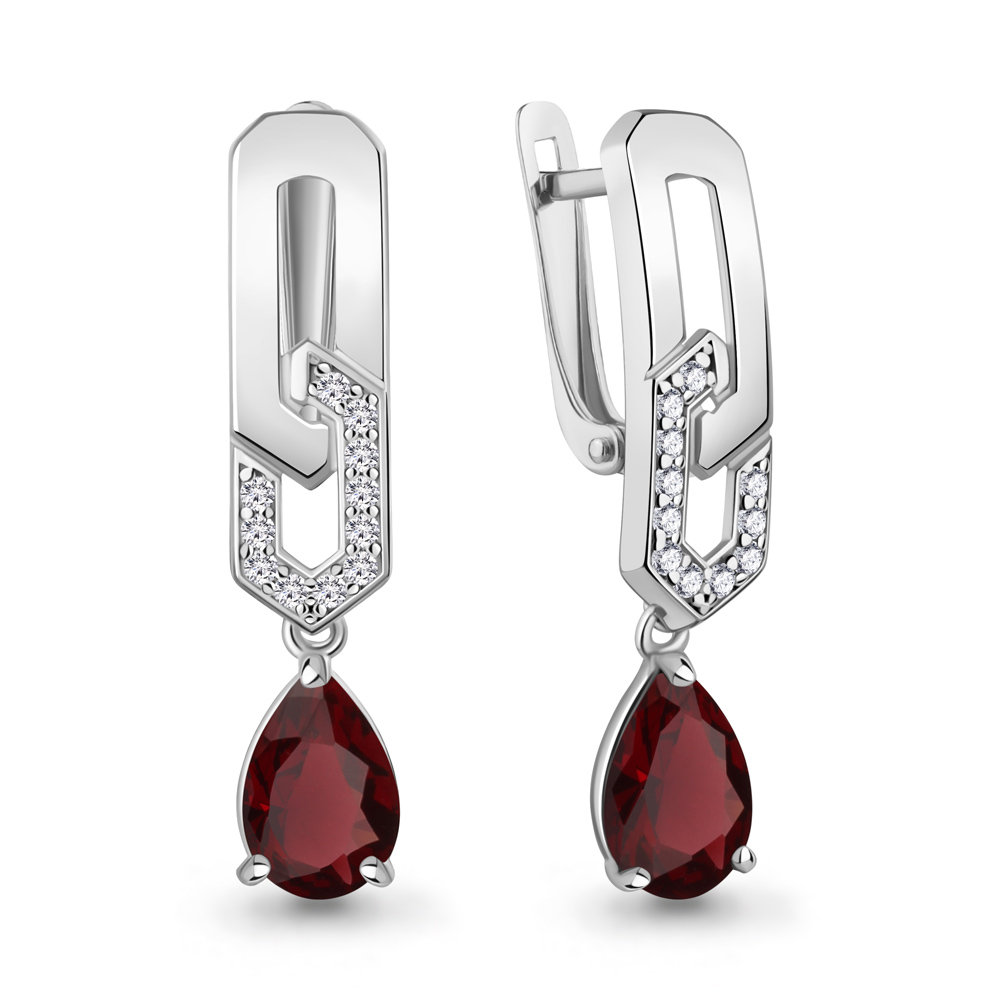45016403А Серьги из Серебра с гранатами, фианитами
