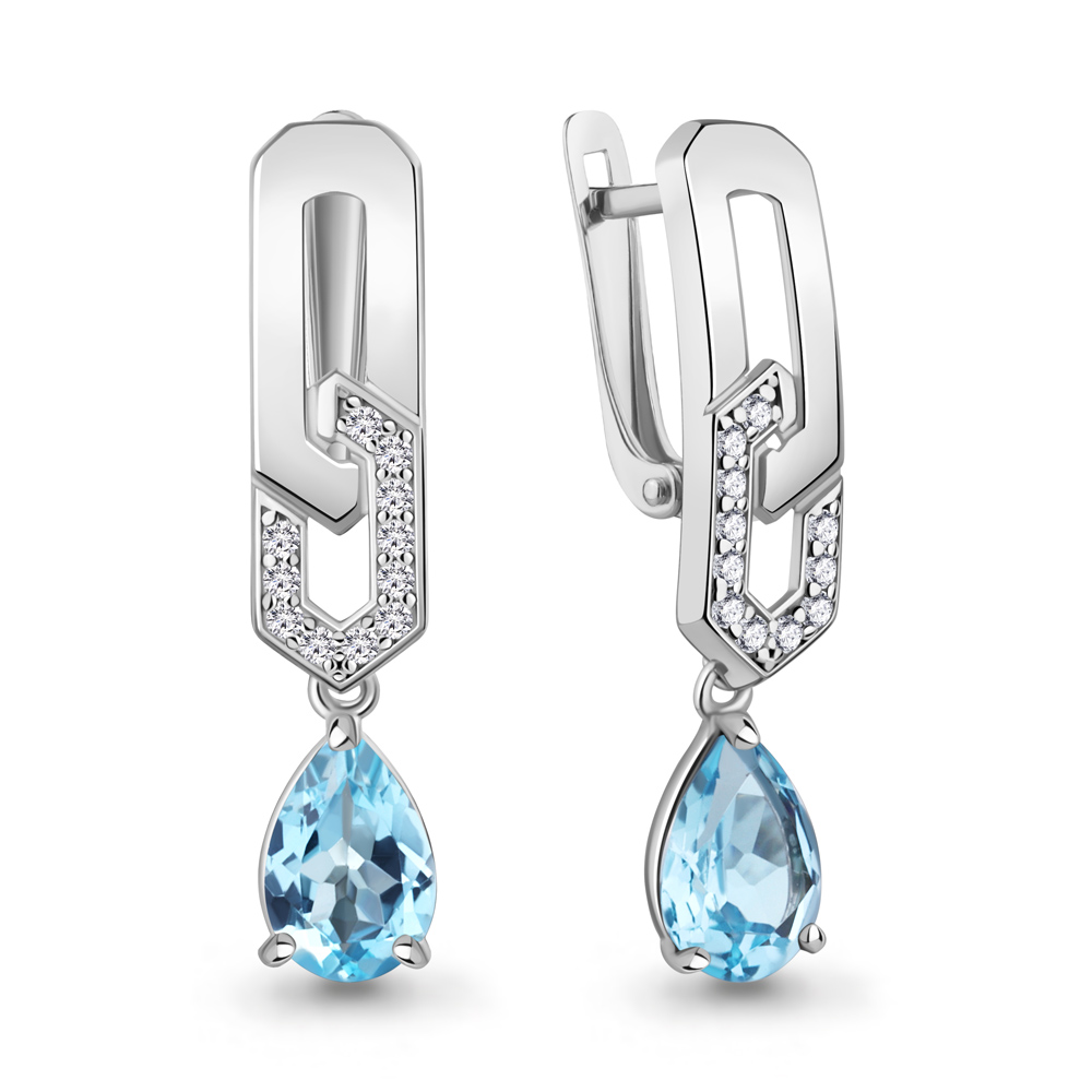 45016405А Серьги из Серебра с топазами свисс блю, фианитами