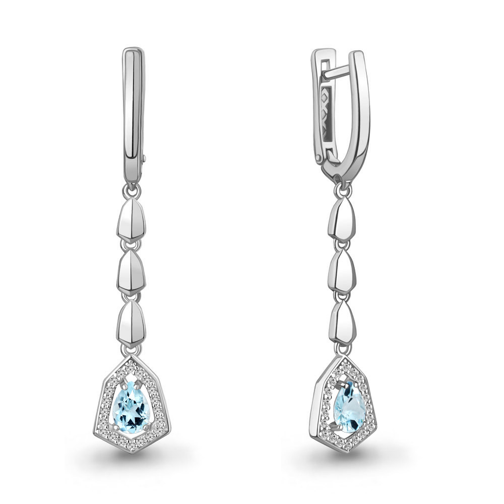 45016802А Серьги из Серебра с топазами скай блю, фианитами