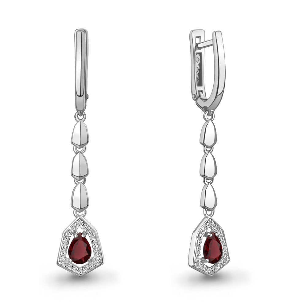 45016803А Серьги из Серебра с гранатами, фианитами