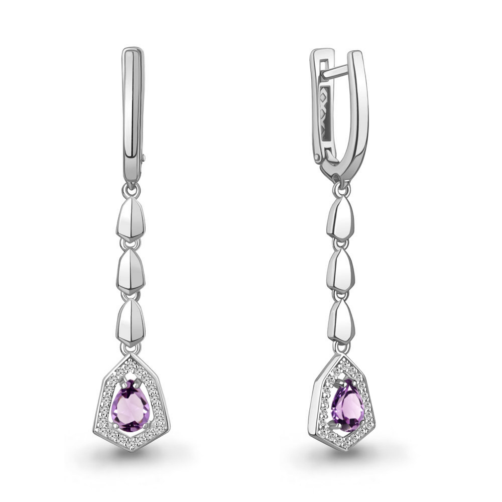 45016804А Серьги из Серебра с аметистами, фианитами