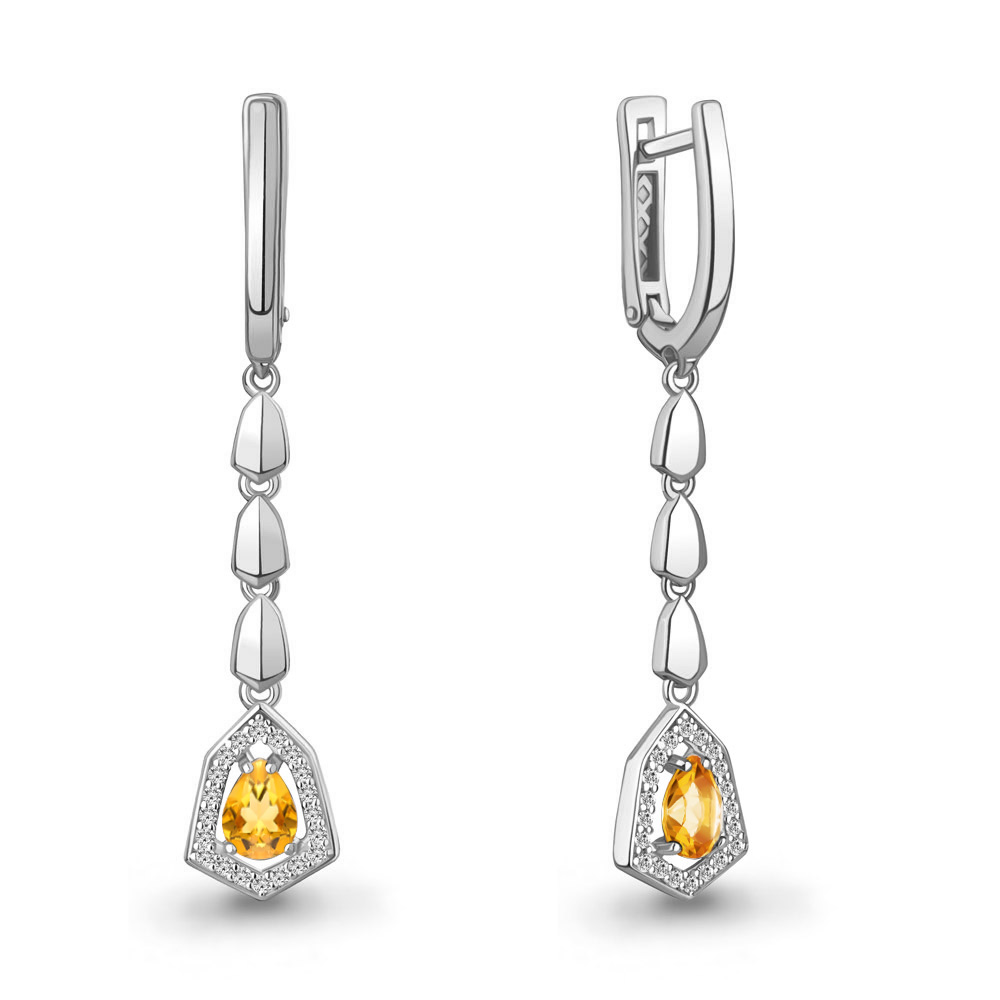 45016806А Серьги из Серебра с фианитами, цитринами